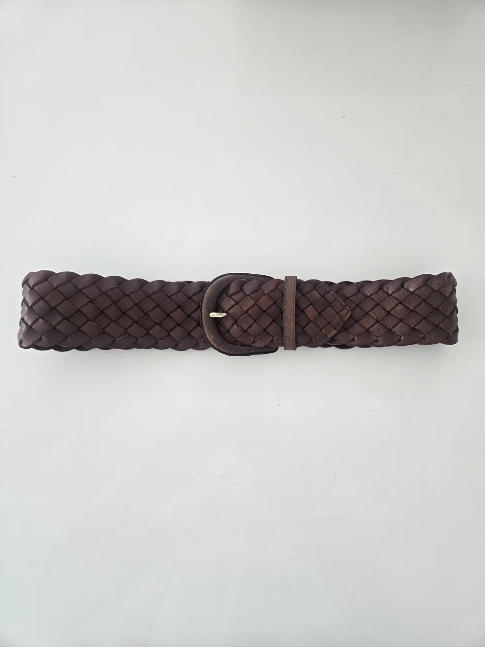 Women's Brown Braided Leather Belt w/ Buckle, Size S Regular